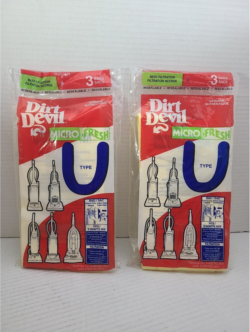 Lot of 2 Genuine Dirt Devil Microfresh Type U Upright Vacuum Bags